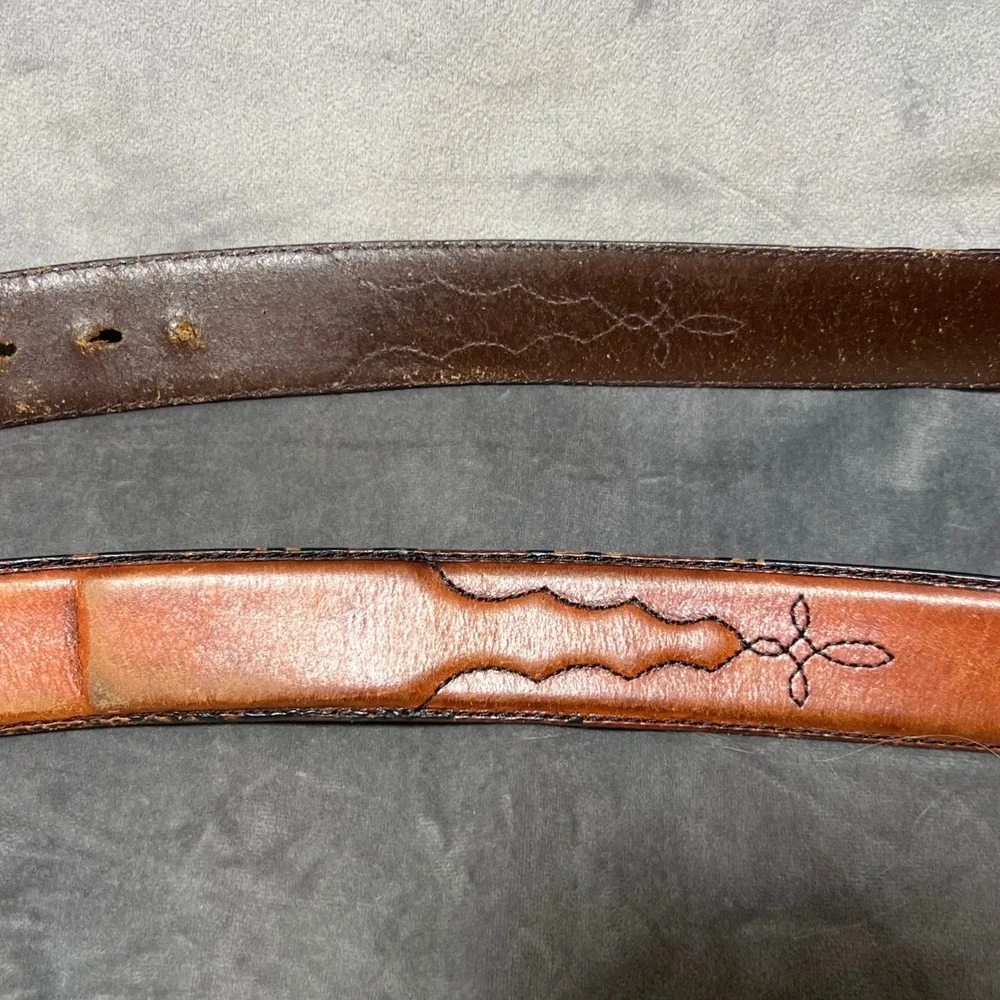 Vintage Silver Creek Classics Brown Leather Western Belt Size 40 Stone Buckle